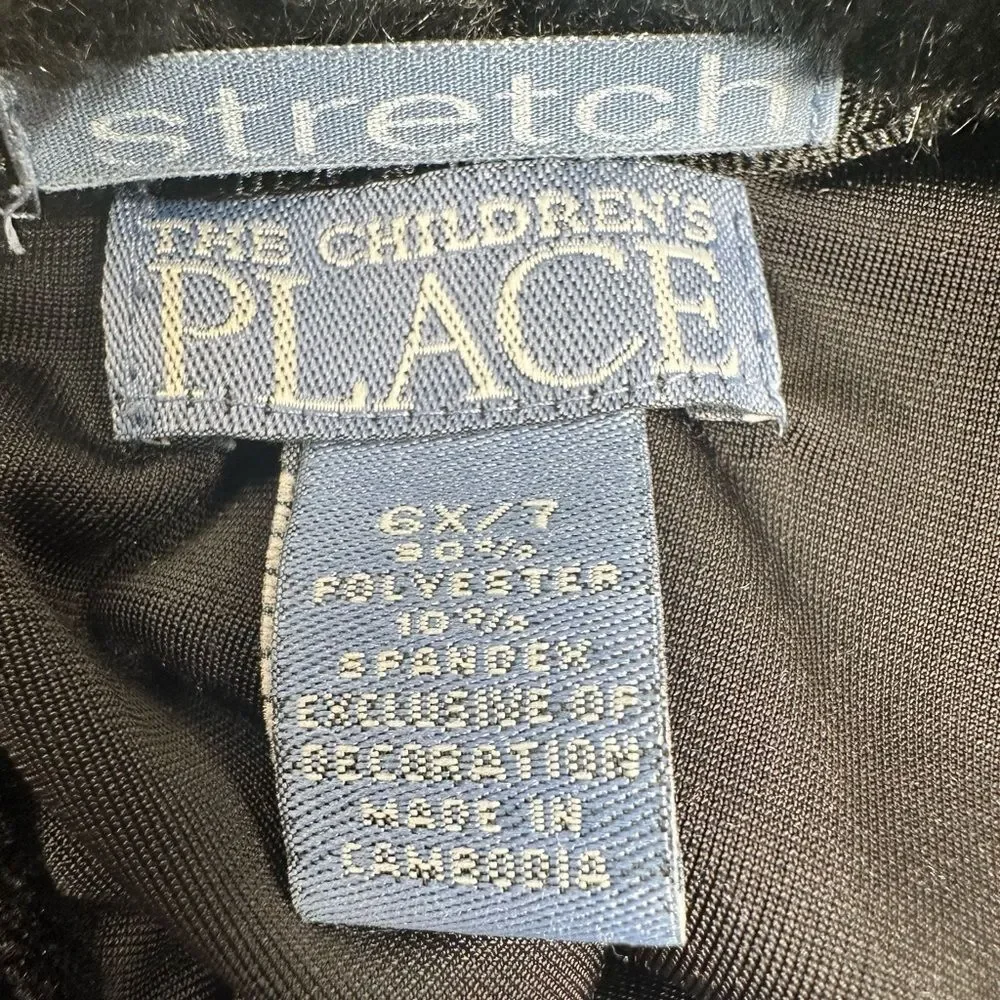 EUC The Children's Place Girls Black Faux Fur Trim Long Sleeve Dress - Size 6/7